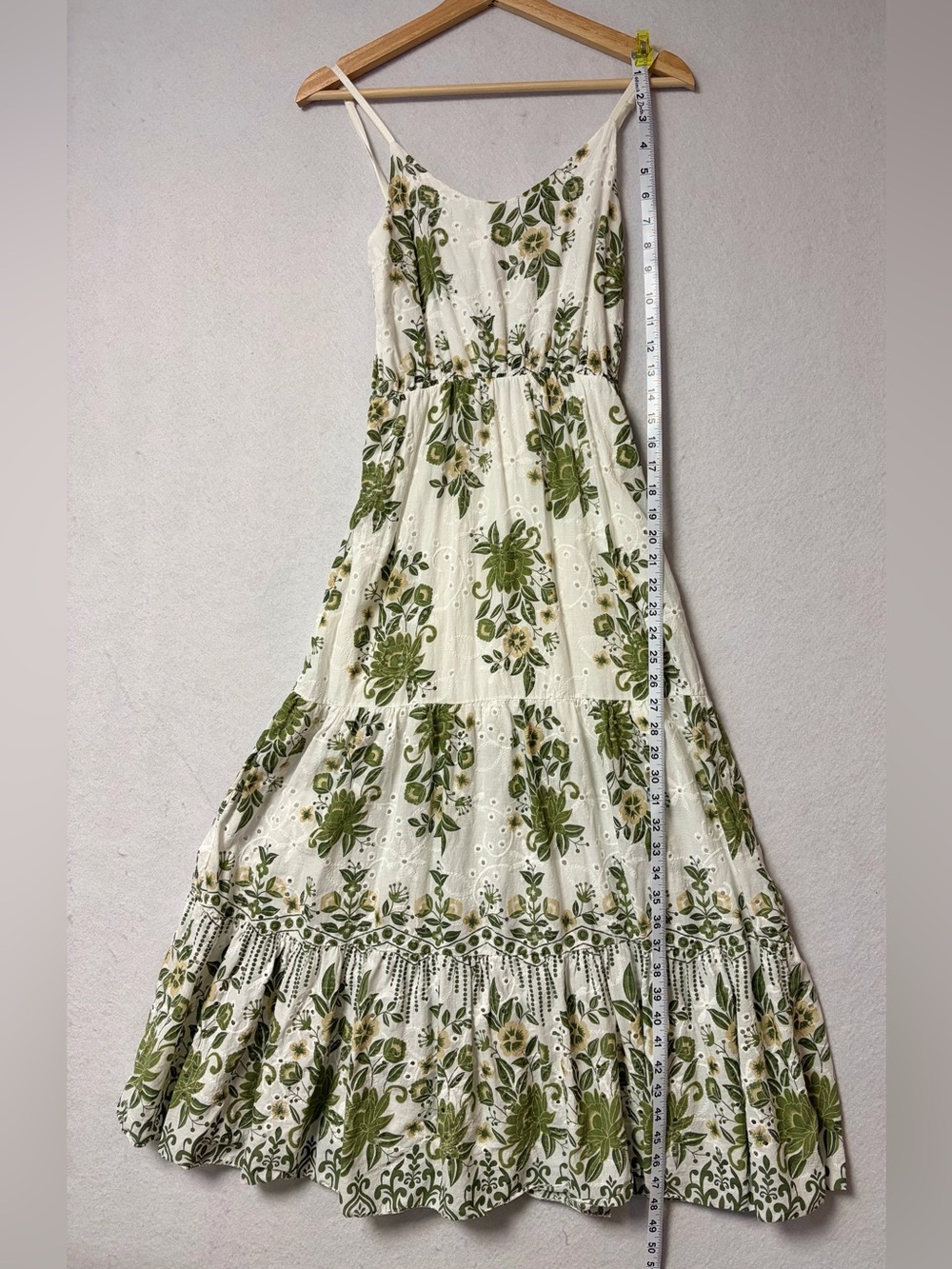 Made in Italy Floral Eyelet Midi Dress Green Botanical Cottagecore Boho Prairie - Picture 6 of 7